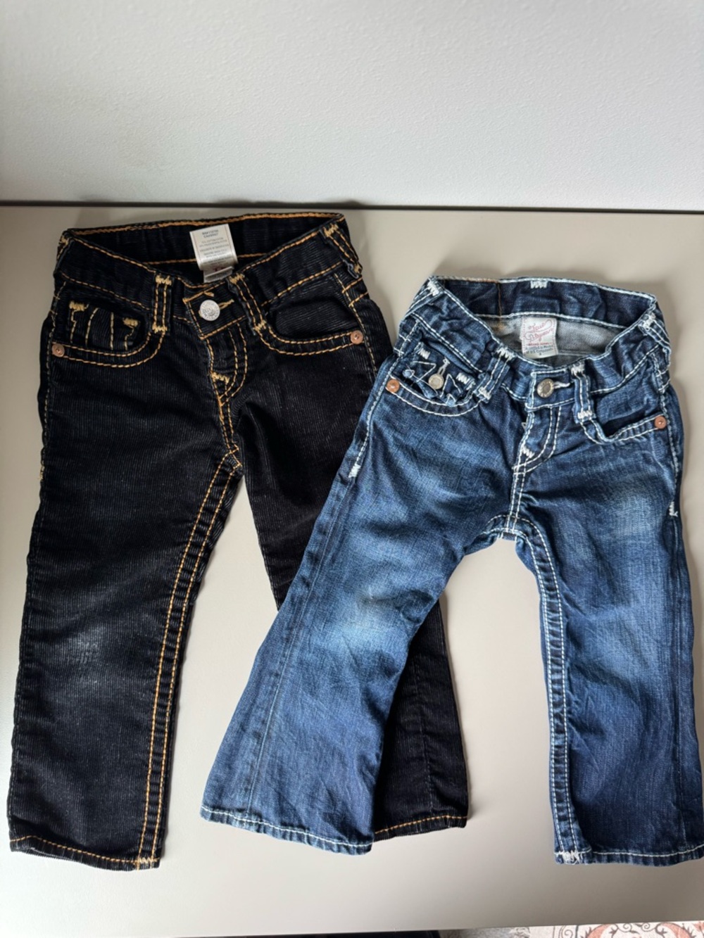True Religion girls Jeans Bundle Size 3,4 Y2K Style Thick Stitch Flare Denim
